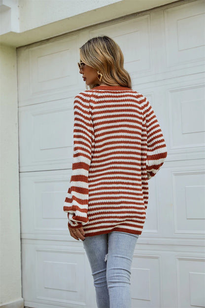 Boho Striped Breeze Button Cardigan