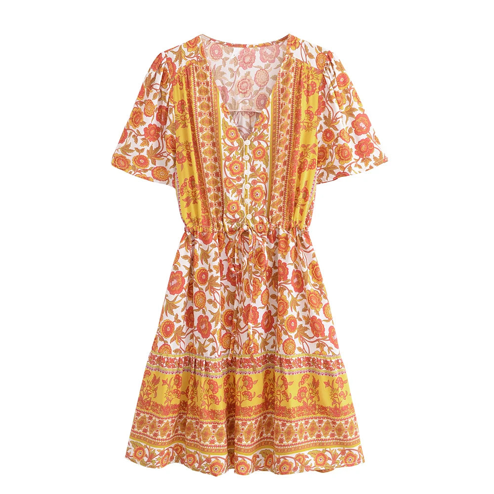 Sunshine Floral: Boho Flutter Sleeve Mini Dress