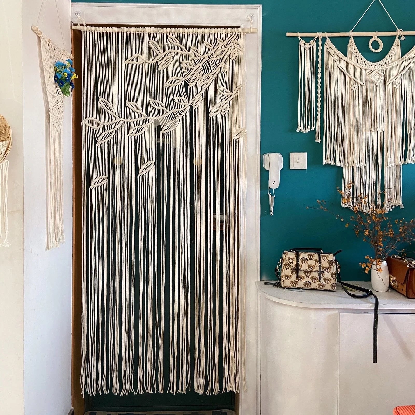 Boho Macrame Cotton Door Curtain Tapestry – Multiple Designs