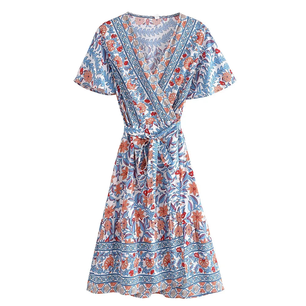 Boho Bloom Wrap Dress – Soft Cotton Rayon in Vintage Floral Print