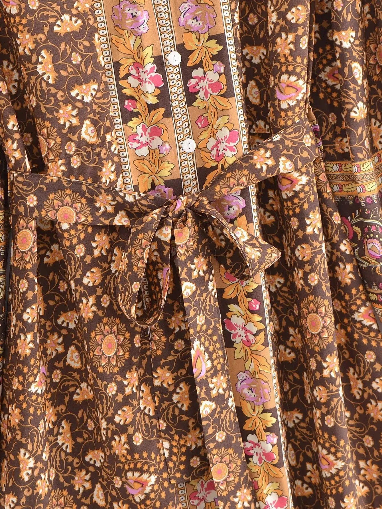 🌿 Boho Button-Up Floral Maxi Dress – Green, Red, or Brown