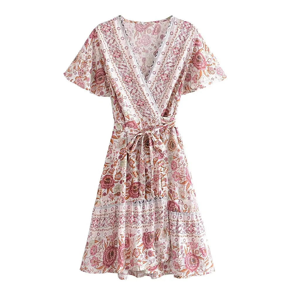 Boho Flutter Sleeve Tiered Mini Dress