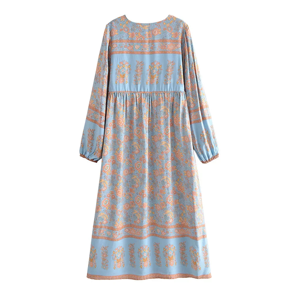 Boho Charm Floral Maxi Dress – Cotton Rayon Blend