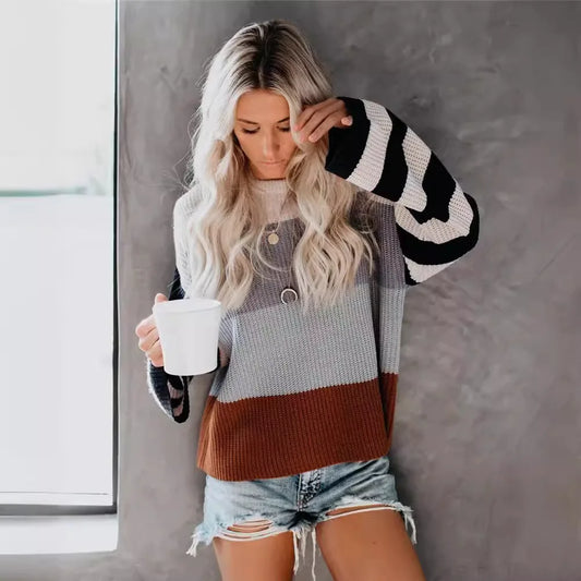 Striped Colorblock Knit Sweater – Cozy, Chic & Casual