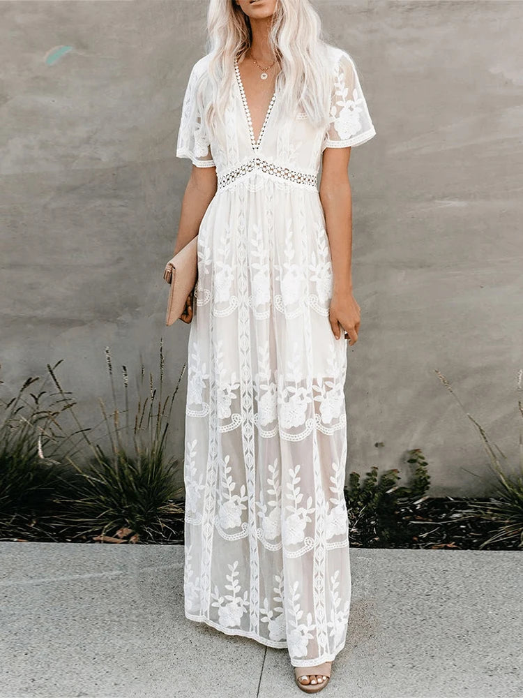 🌸 Lace Boho Maxi Dress – Romantic, Free-Spirited &amp; Timeless
