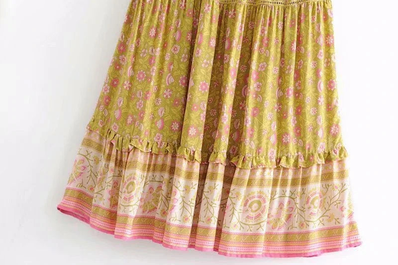 Golden Fields Tiered Boho Maxi Skirt