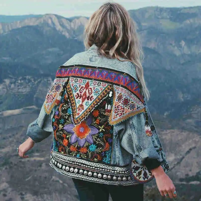 🌸 Wild Spirit Boho Embroidered Denim Jacket