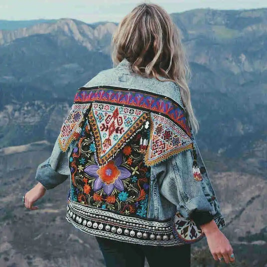 🌸 Wild Spirit Boho Embroidered Denim Jacket