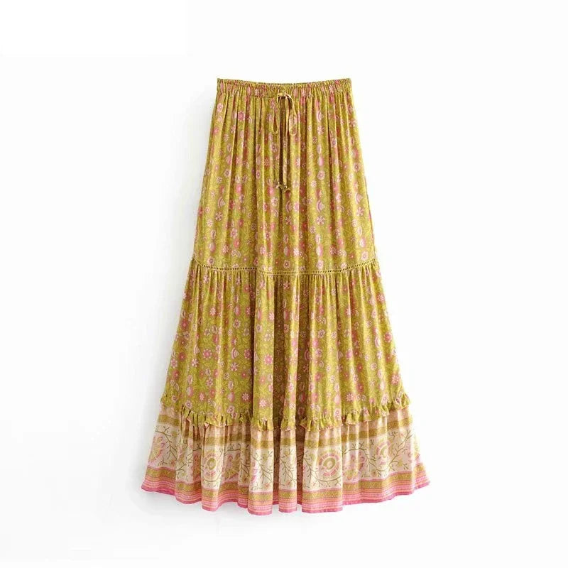 Golden Fields Tiered Boho Maxi Skirt
