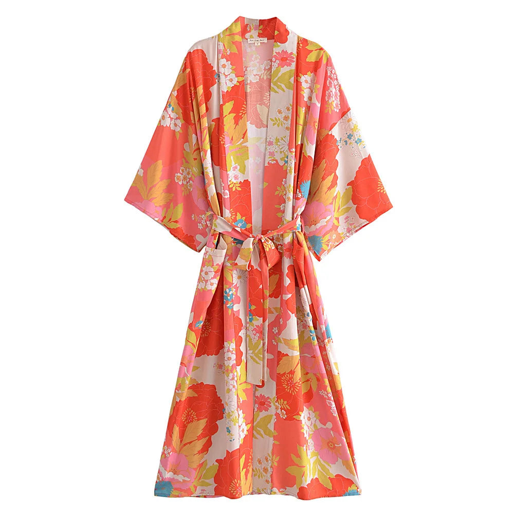 Sunset Bloom Floral Boho Maxi Kimono