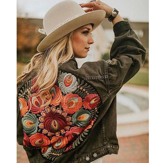 🌹 Boho Garden Bloom Denim Jacket