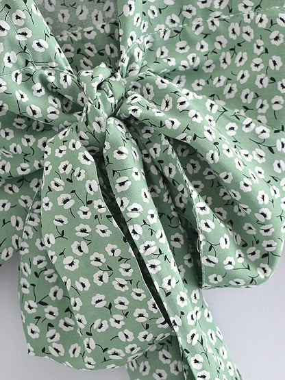 Boho Green Tie-Front Blouse – Rayon Cotton Blend