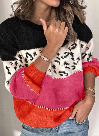 Boho Colorblock Leopard Sweater