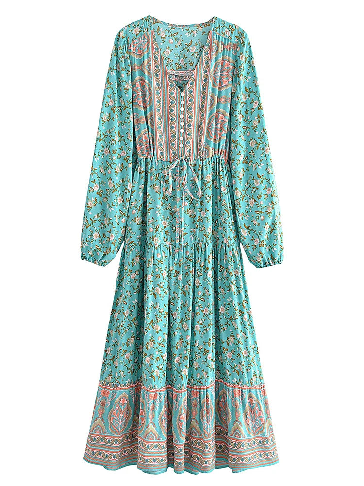Boho Teal Floral Maxi Dress