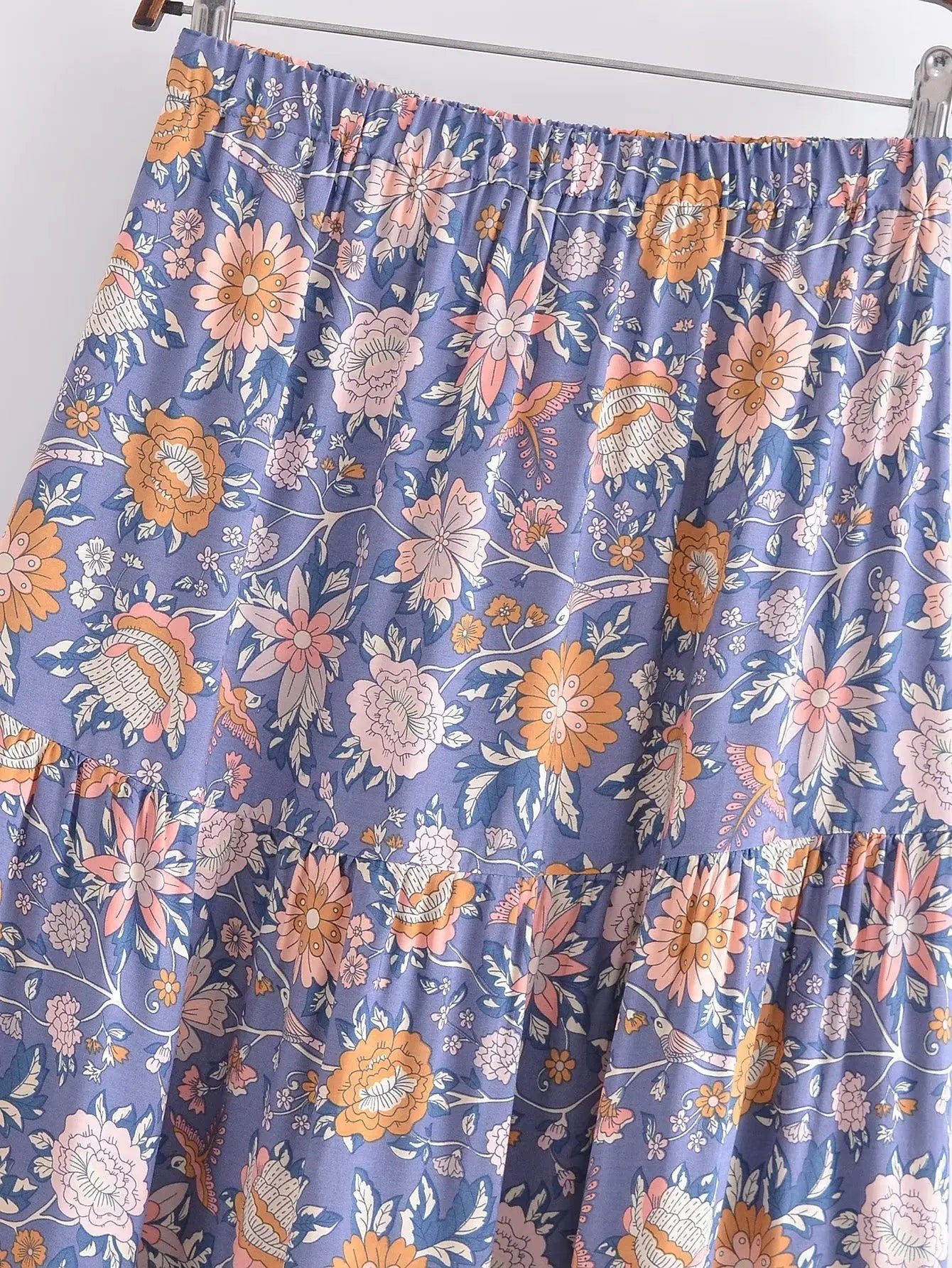 Boho Floral Print Maxi Skirt – 100% Rayon