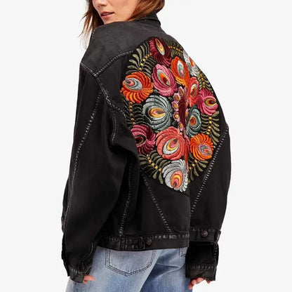 🌹 Boho Garden Bloom Denim Jacket