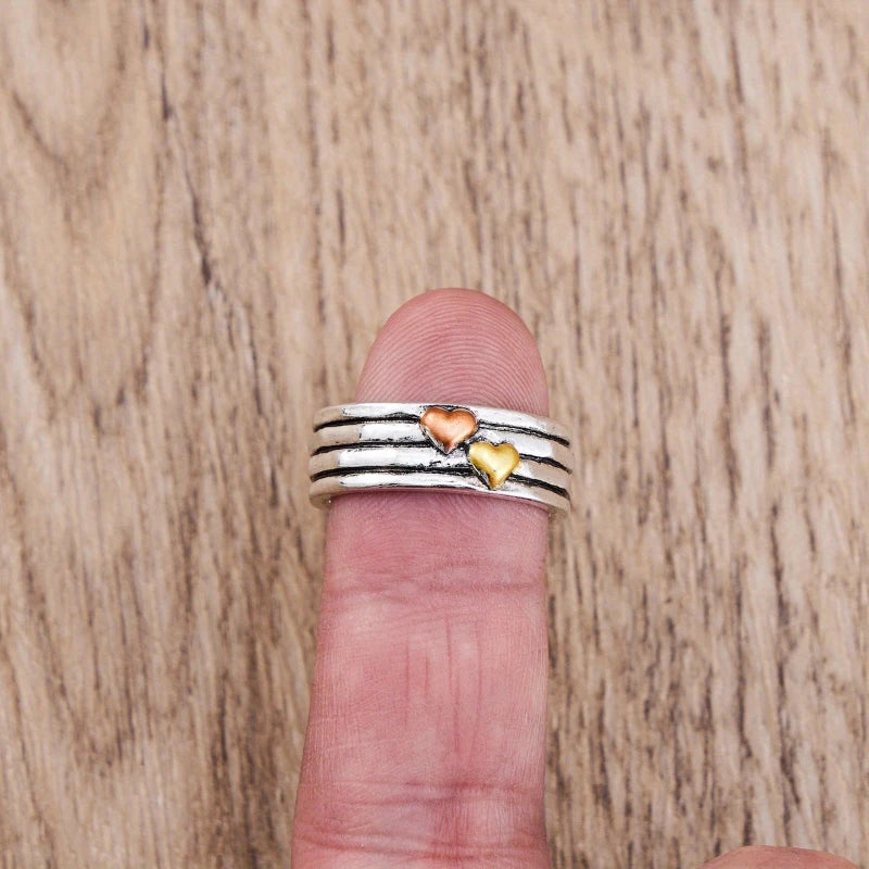 Twin Hearts Boho Mixed Metal Ring