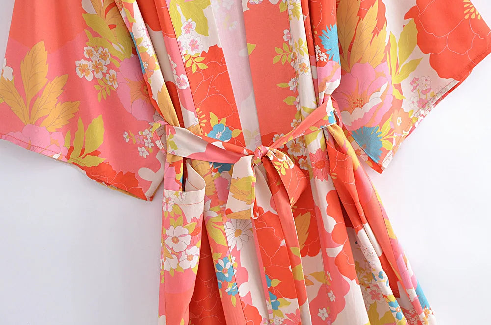 Sunset Bloom Floral Boho Maxi Kimono