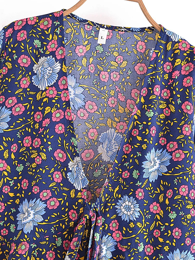 Boho Tie-Front Floral Crop Top – Cotton & Rayon