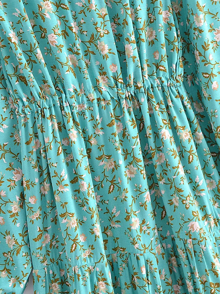 Boho Teal Floral Maxi Dress