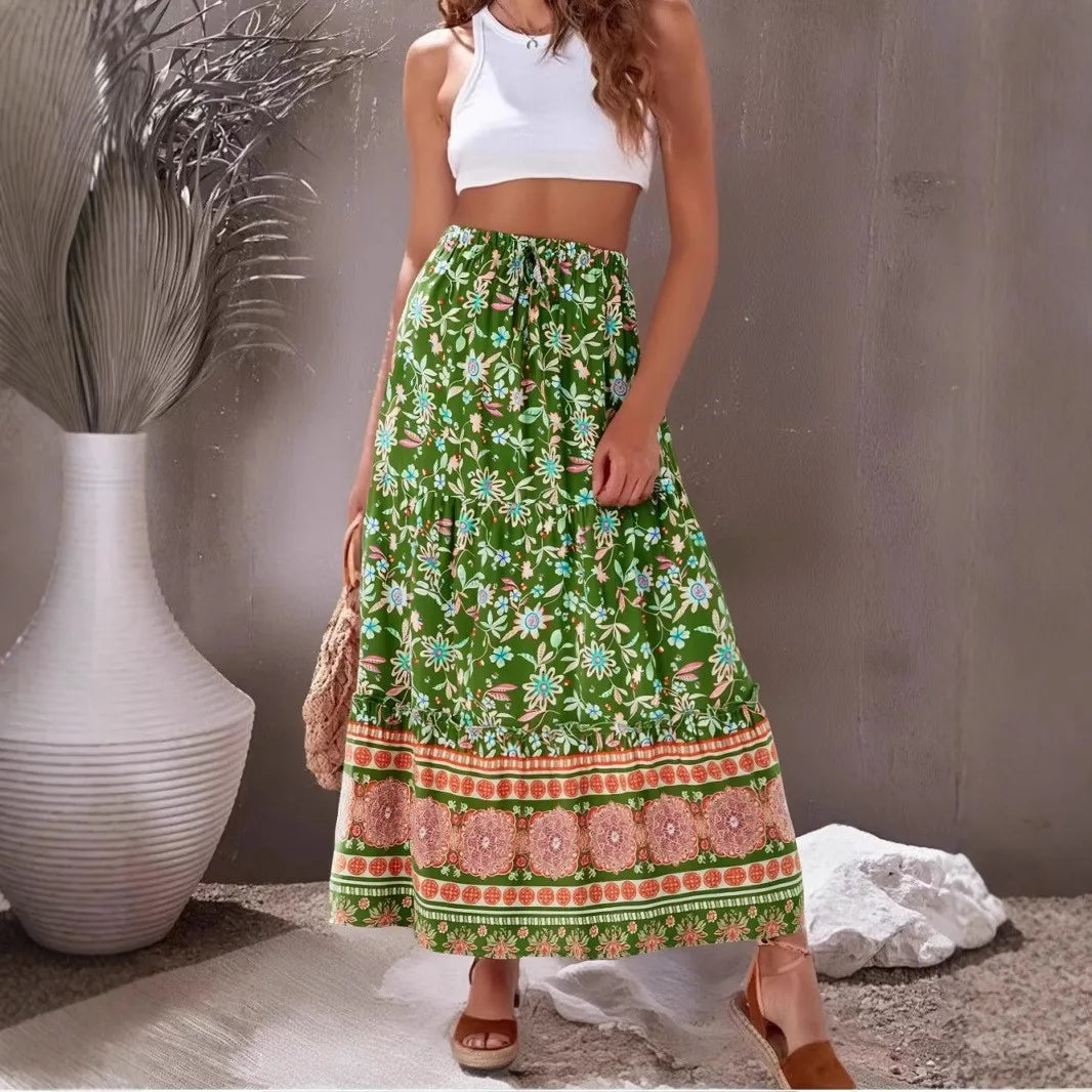 Forest Whisper Floral Boho Maxi Skirt