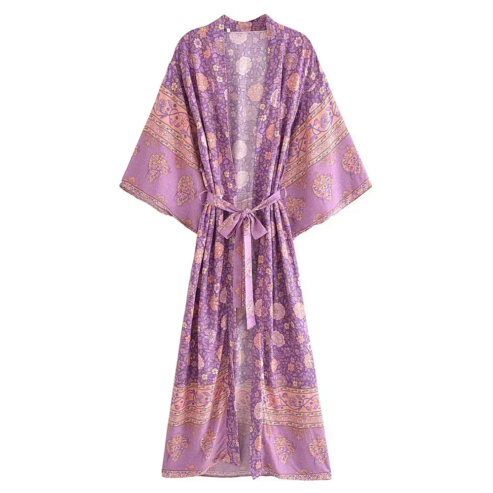 Golden Hour Floral Boho Kimono - Flowing Festival Duster