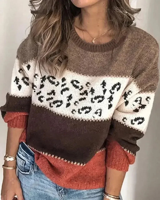Boho Colorblock Leopard Sweater