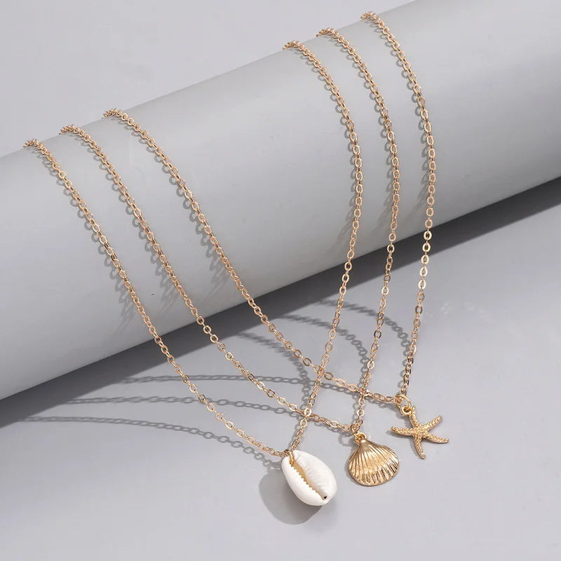 Boho Shell Pendant Necklace – Layered Gold Beach Jewelry