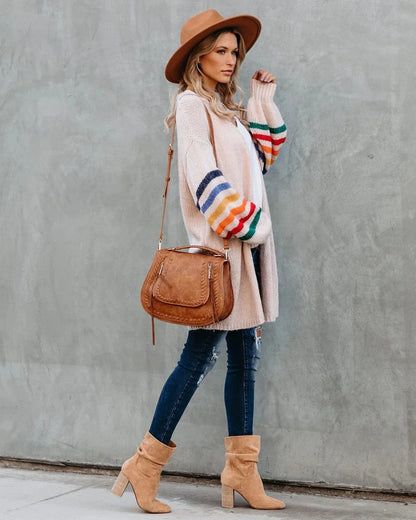 Boho Breeze Stripe Sleeve Knit Cardigan