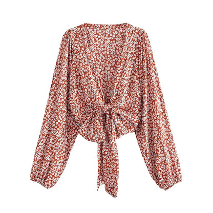 Boho Floral Tie-Front Blouse