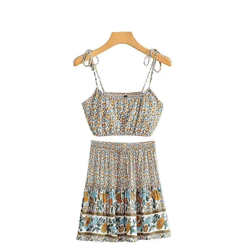 Boho Bliss Smocked Crop Top & Skirt Set