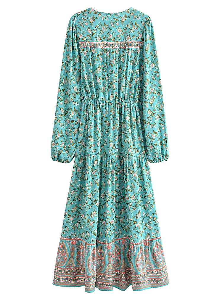 Boho Teal Floral Maxi Dress