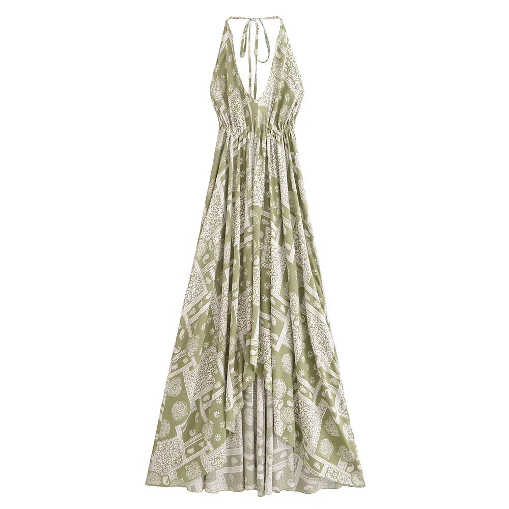 Free Spirit Flow: Boho V-Neck High-Low Maxi Dress