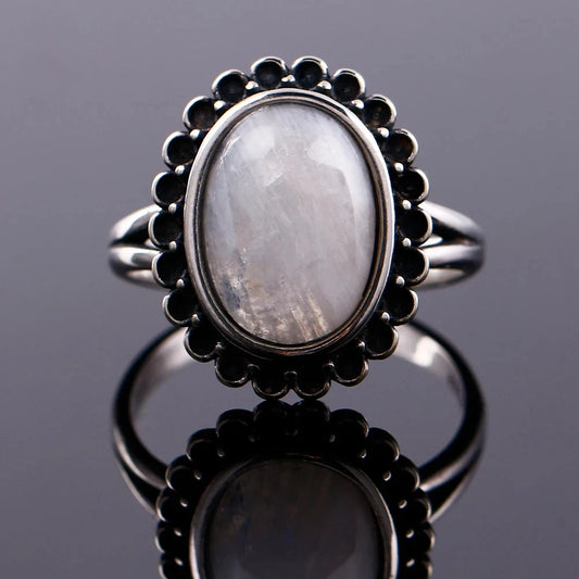 🌙 Natural Moonstone Crown Ring