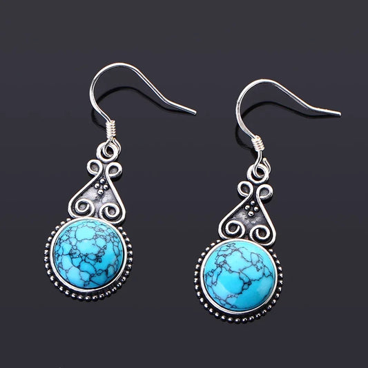 🌀 Sterling Silver Boho Turquoise Earrings
