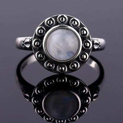 🌕 Vintage Round Moonstone Ring – 925 Sterling Silver (Sizes 5–12)