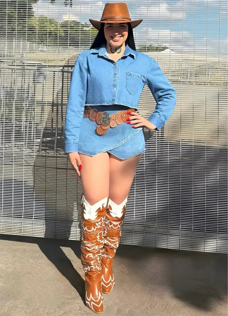 Flame Stitch Knee-High Cowboy Boots