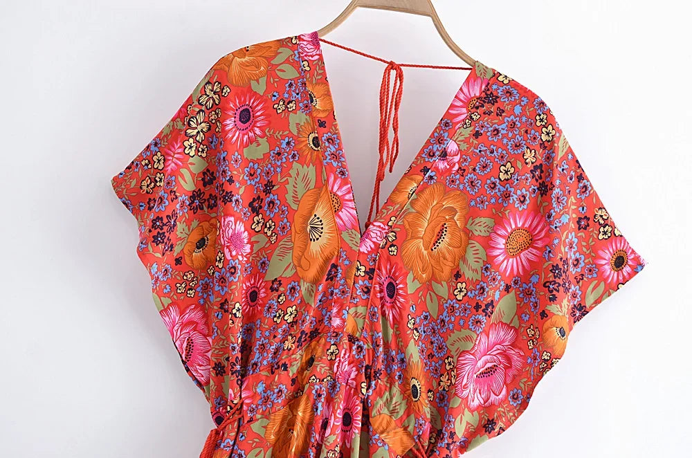 Fiesta Floral Kaftan Boho Maxi Dress