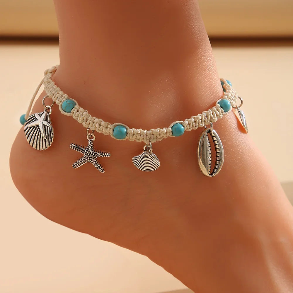Boho Beach Anklet – Shell & Starfish Charm