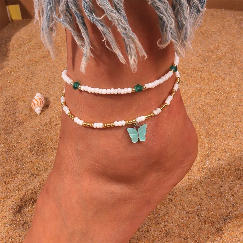 🌈 Boho Beaded Anklet Set – Vibrant Summer Vibes