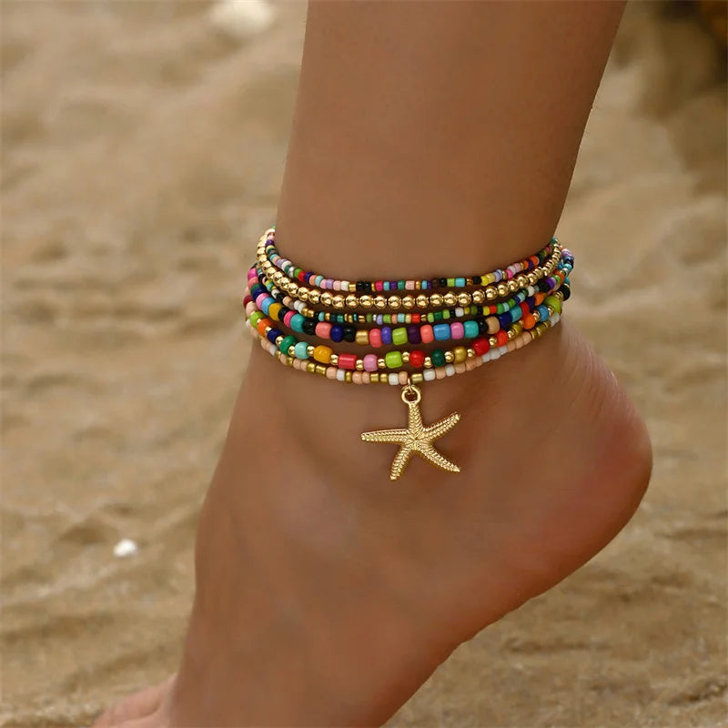 Boho Beaded Anklet Set – Summer Charm Layers