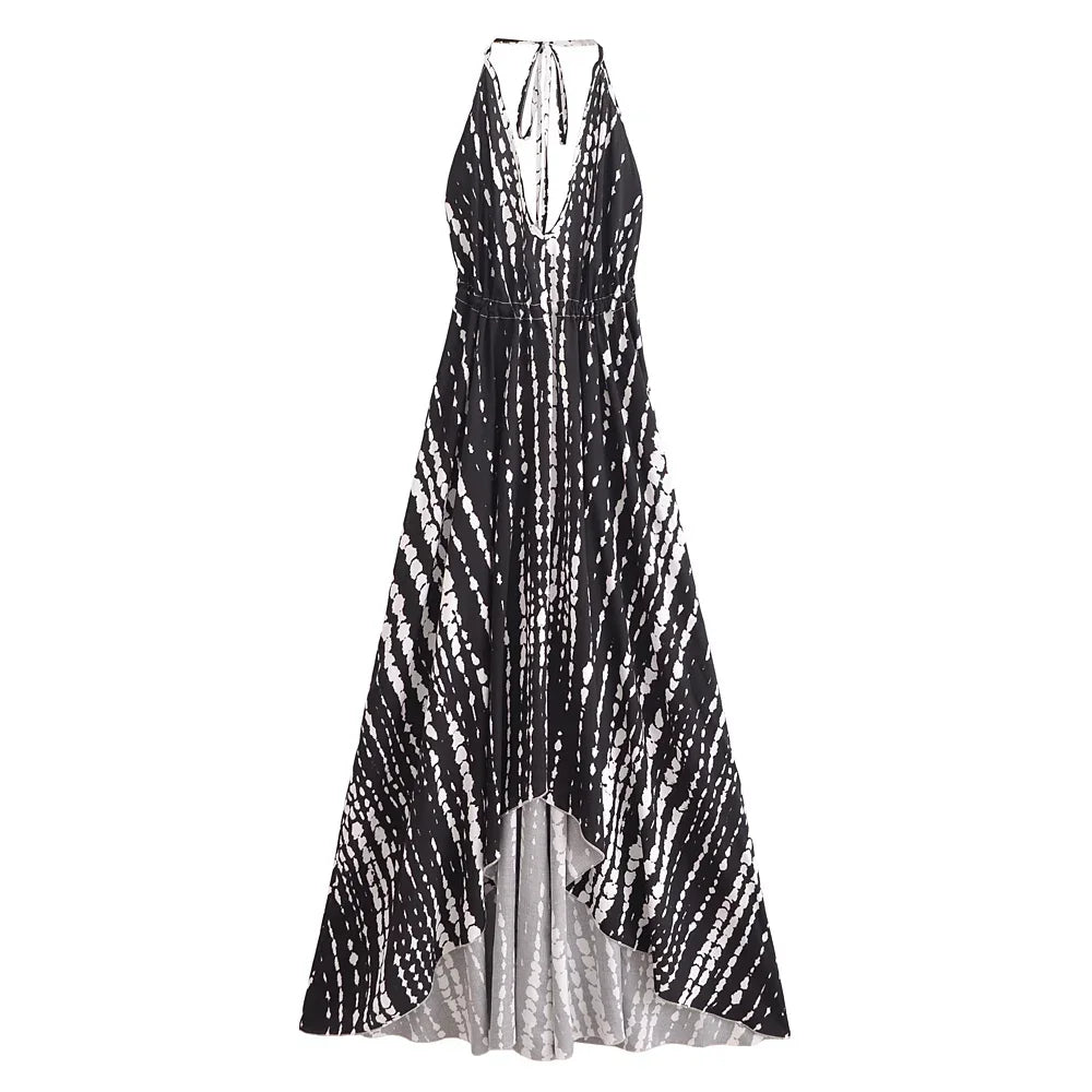 Free Spirit Flow: Boho V-Neck High-Low Maxi Dress