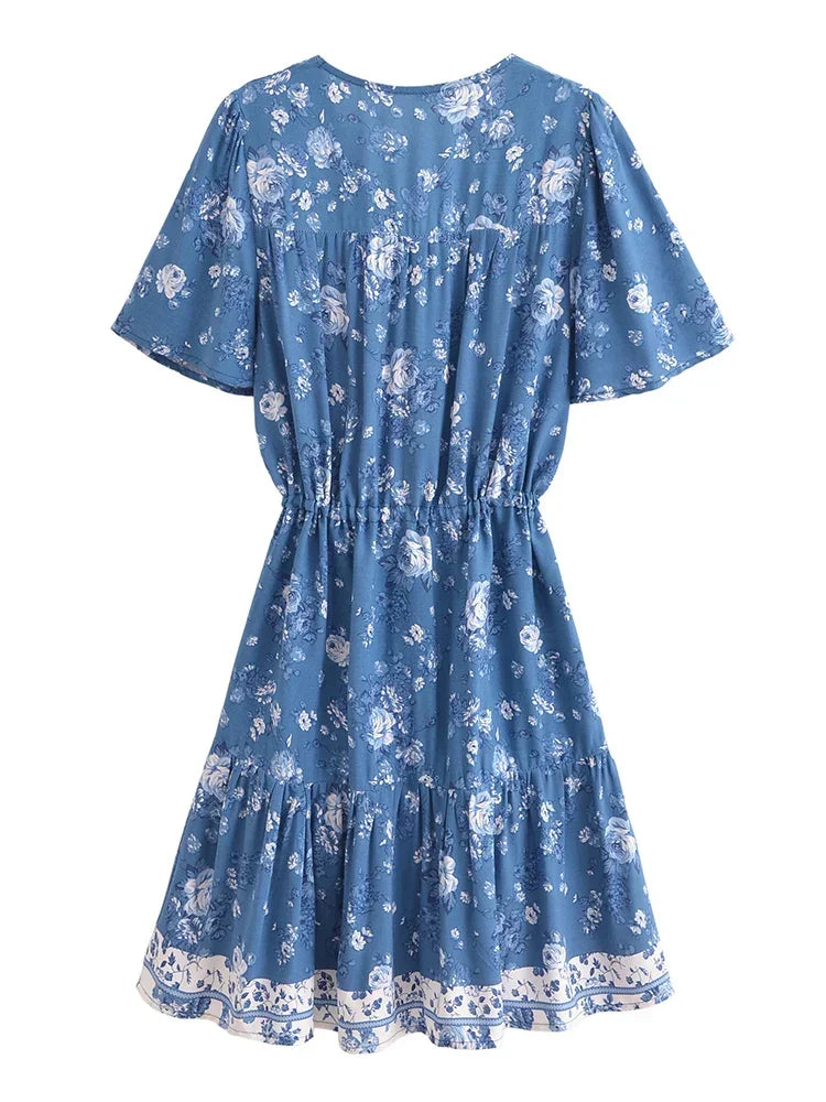 Boho Floral Button-Front Mini Dress