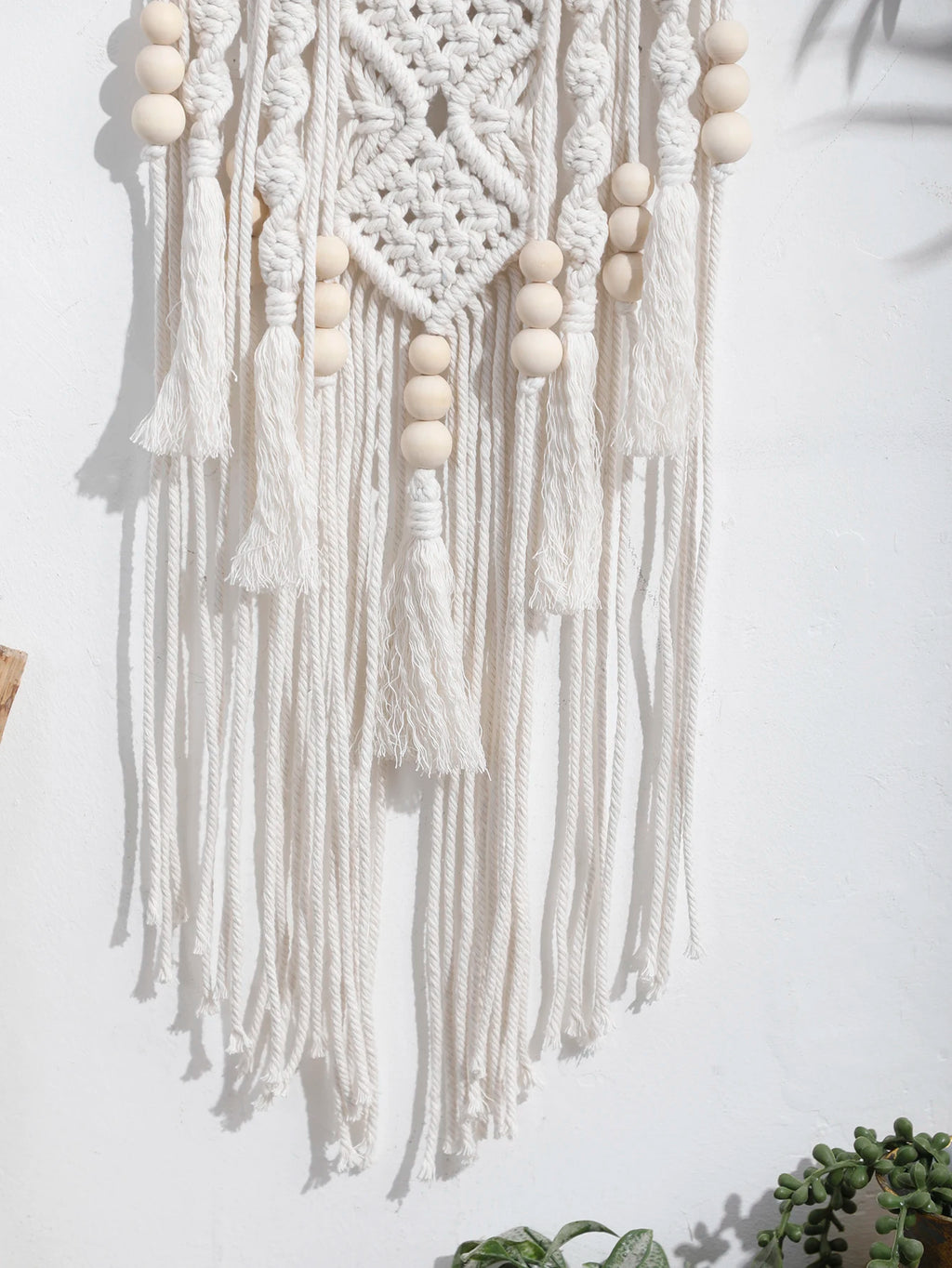 Serene Lotus: Boho Macrame Wall Hanging with Wooden Beads
