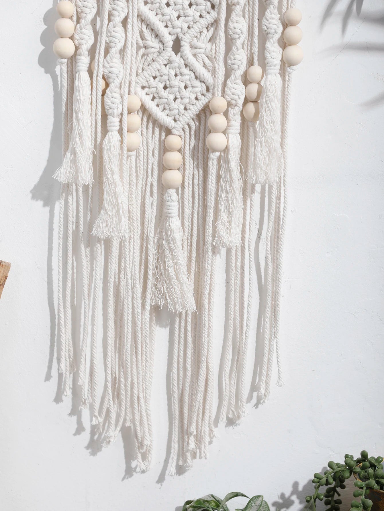 Serene Lotus: Boho Macrame Wall Hanging with Wooden Beads
