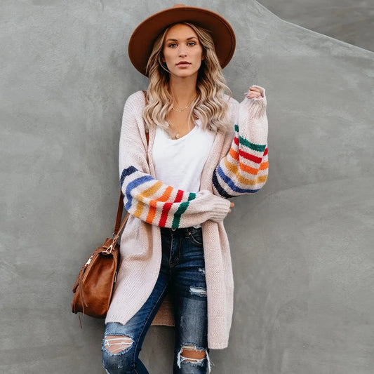 Boho Breeze Stripe Sleeve Knit Cardigan