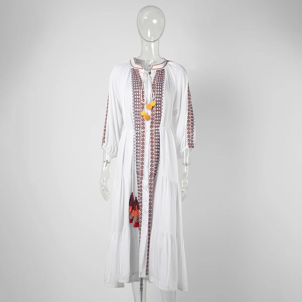 🌿 Boho Goddess Embroidered Maxi Robe