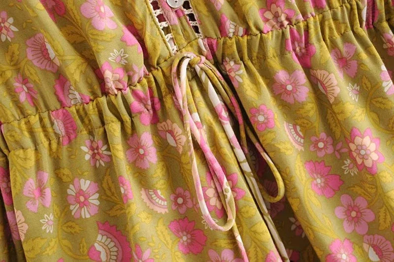 Marigold Dreams Tiered Floral Boho Dress