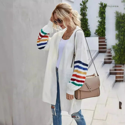 Boho Breeze Stripe Sleeve Knit Cardigan