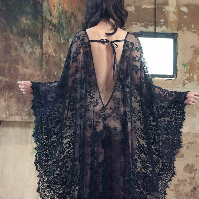 ✨ Sheer Lace Dream Kaftan – Boho Beach Cover-Up
